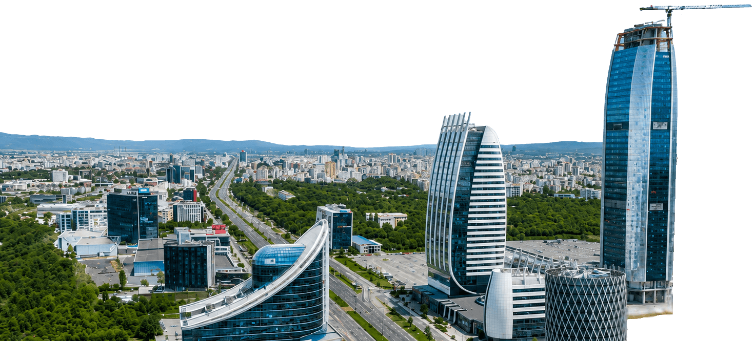 Небостъргачи в София на фона на строителен кран